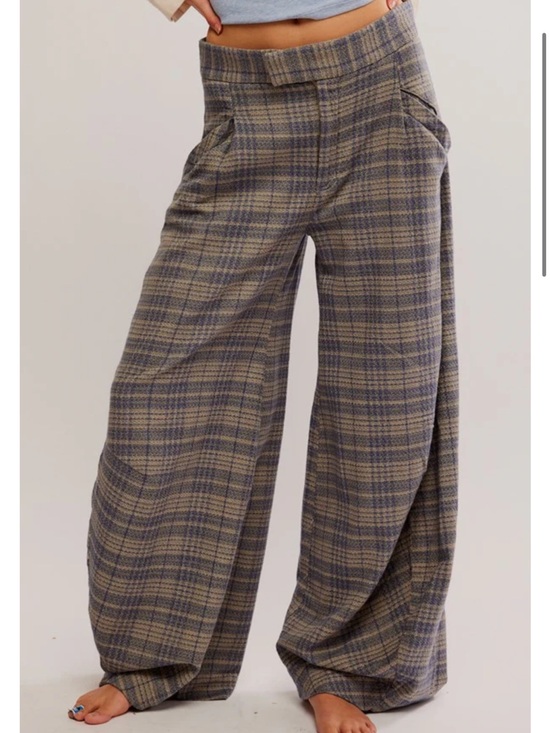 Free People Pants - Free People Tegan Barrel Wide Leg Plaid Trousers